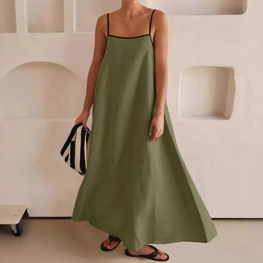 Sleeveless Linen Blend Cotton Blend Maxi Soft Drape Dress