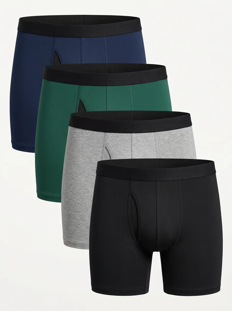 Men's Boxer Briefs Four-Pack with Mesh Breathable-Look Performance-Inspired Textured