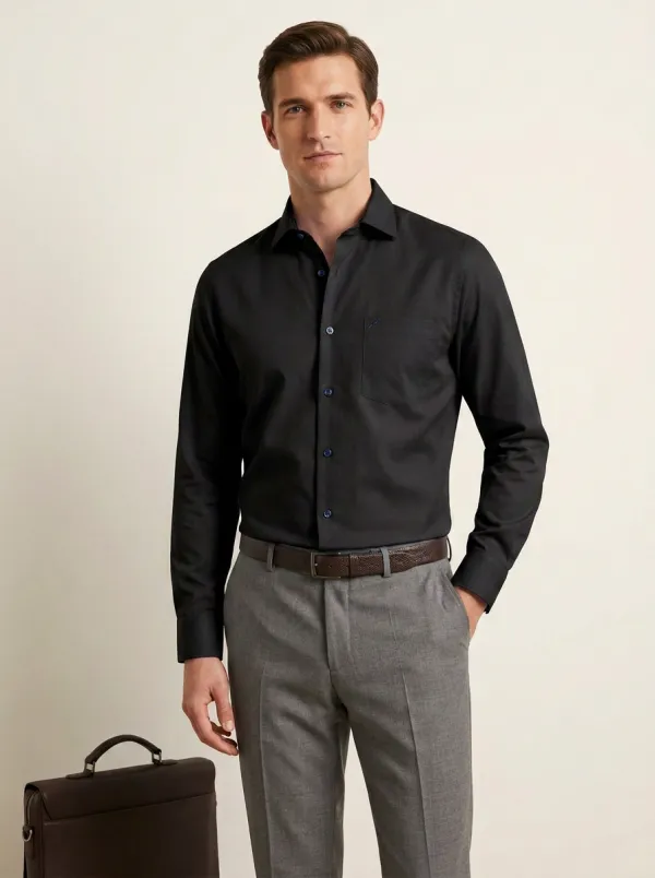 Men's Business Casual Non-Iron Cotton Light Blue Long Sleeve Shirt
