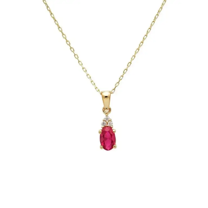 Dainty Diamond and Oval Ruby Solitaire Necklace