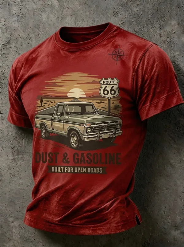 Men's Route 66 Vintage Truck Dust & Gasoline Printed T-shirt