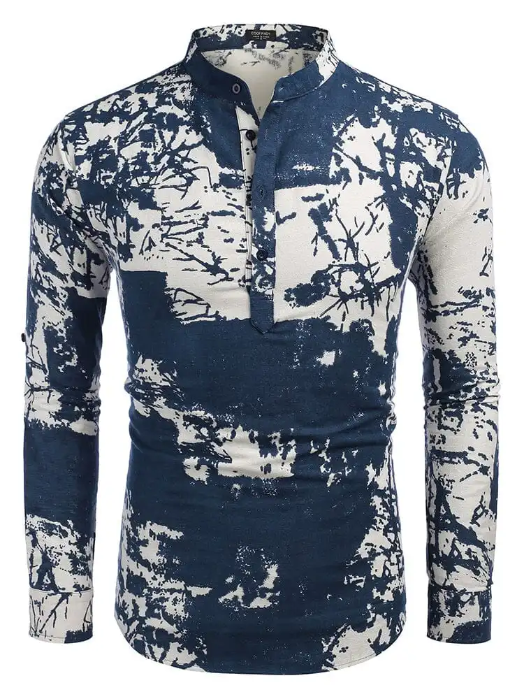 Cotton Linen Printed Henley Shirt