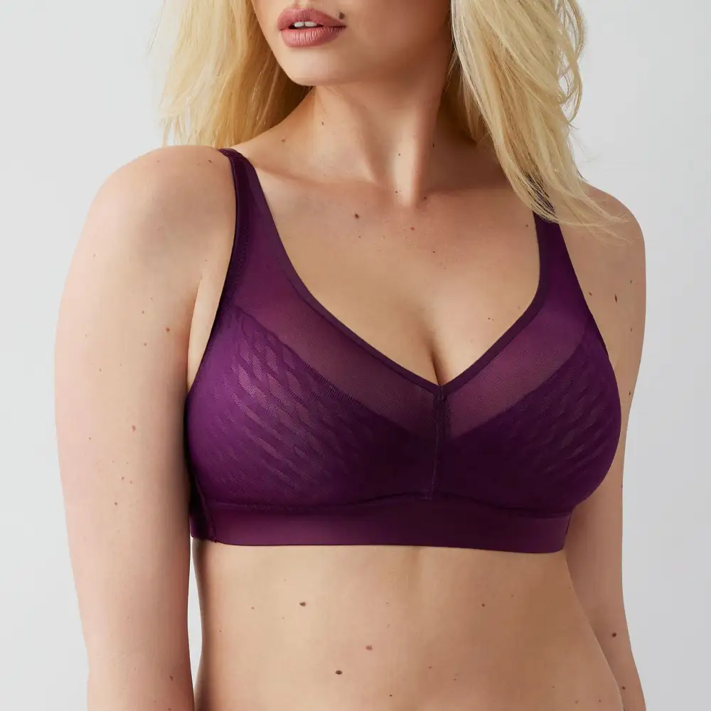 Women's Full Coverage Wireless Seamless Adjustable Straps Bonded Finish Mesh Smoothing Lift Bra