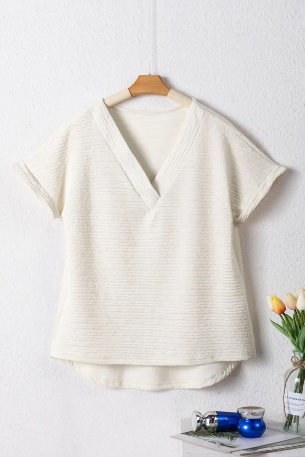 Pale Khaki Textured Wide Sleeve