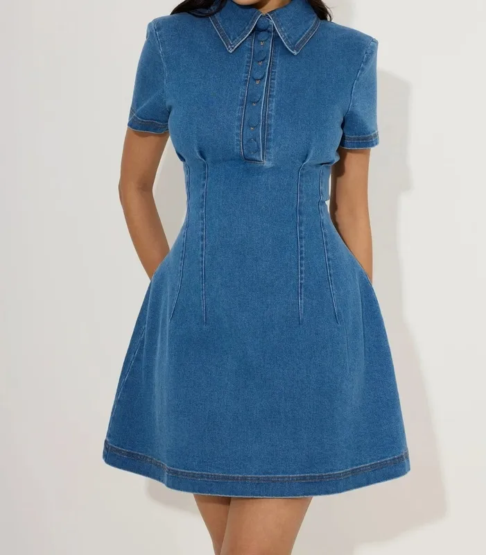 Light Blue Denim Collared Mini Dress