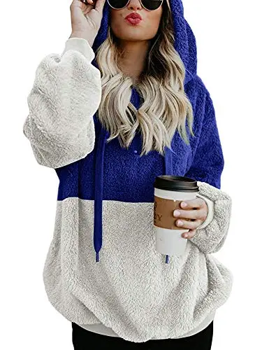 Women Casual Double Fuzzy Sweatshirt Faux Fleece Zip Pullover Hoodies Coat Outwear S-XXL