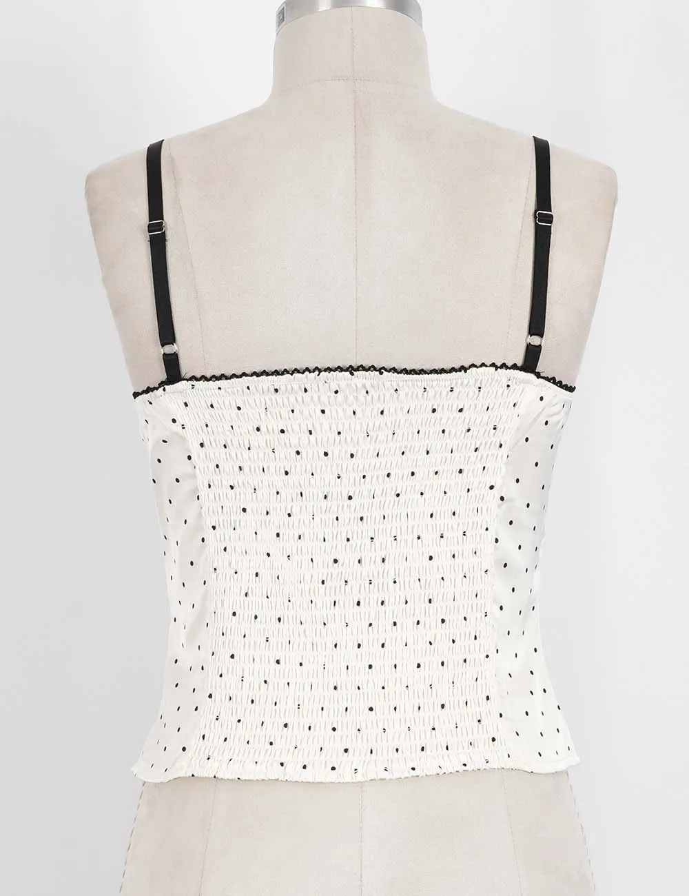 Chic Polka Dot Lace Trim Corset Square Neck Cami Top