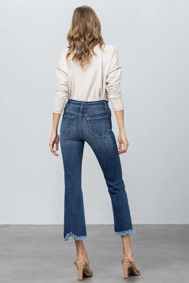 Fray Waistband Detail Cropped Boot Jeans