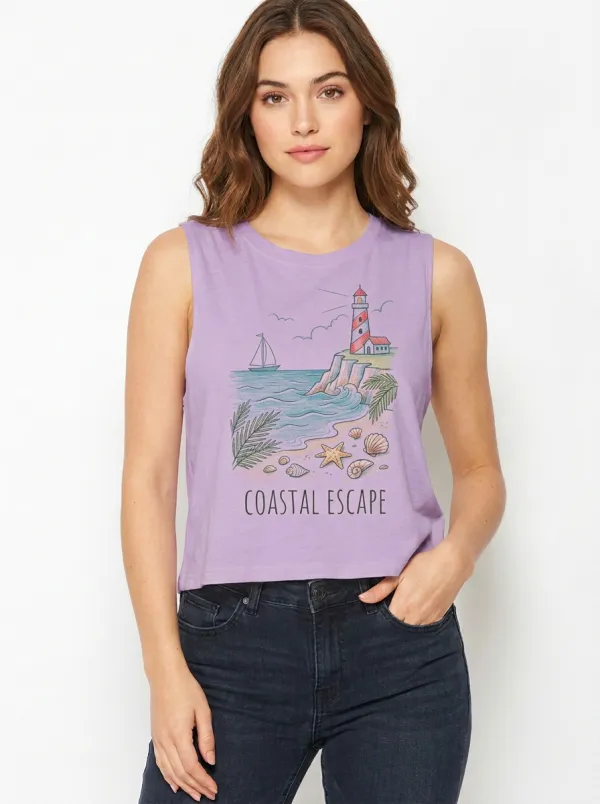 Women's Coastal Escape Lighthouse Beach Printed Tank Top