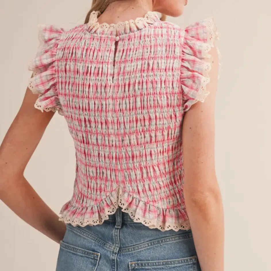 Ruched Eyelet Stretch Top