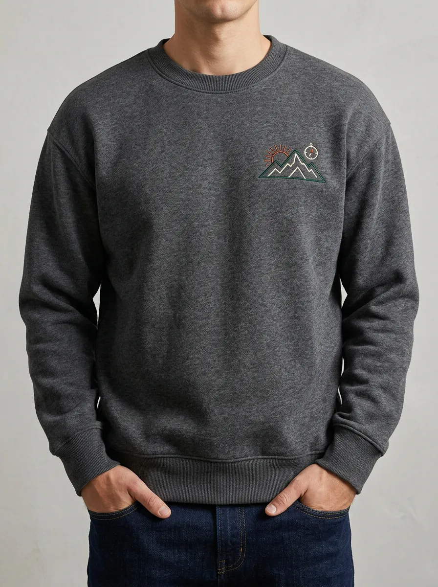 Men's Charcoal Outdoor Mountain Sun Compass Fleece Sweatshirt