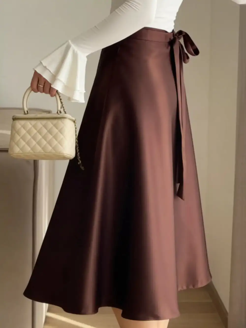 Satin A-line Midi Skirt