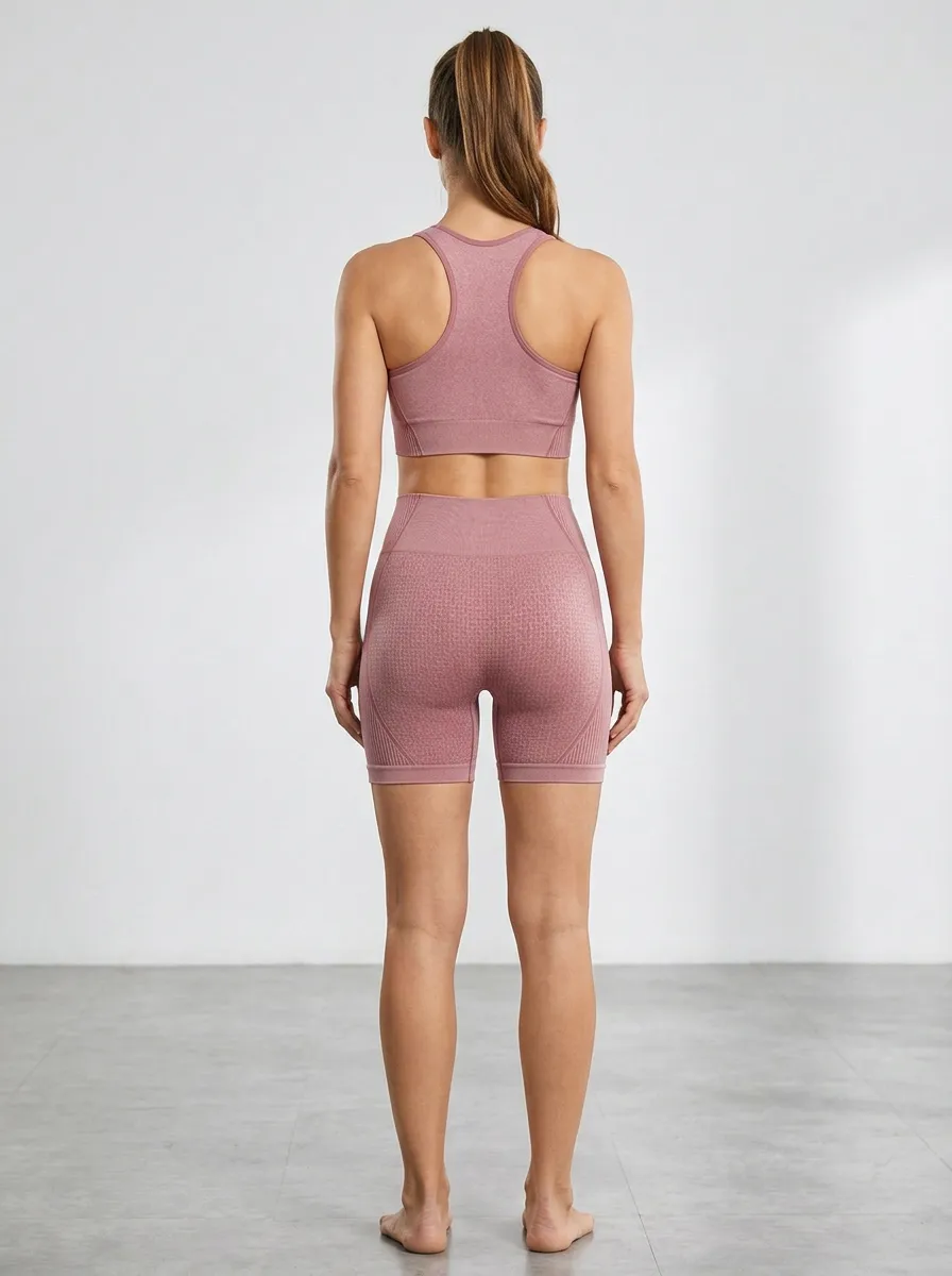 Practical Textured Detail Seamless Design Detail Women's Tank Top And Sports Shorts Set