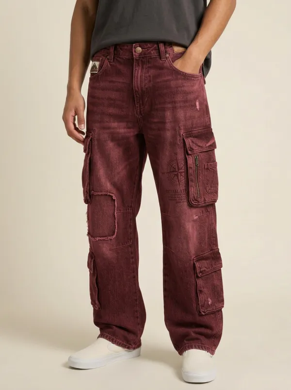 Men's Vintage Compass Graphic Distressed Cargo Pants