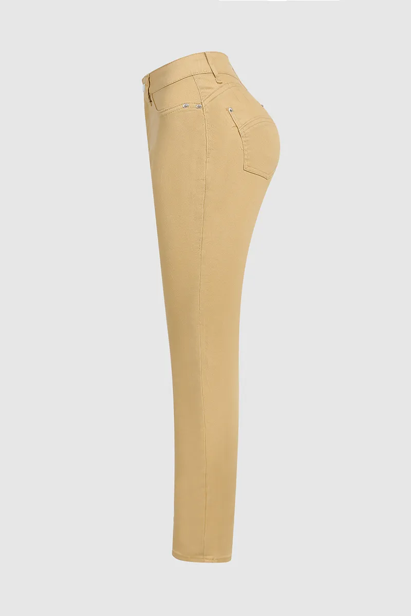 Solid Pocket Detail Skinny Jeans Without Belt