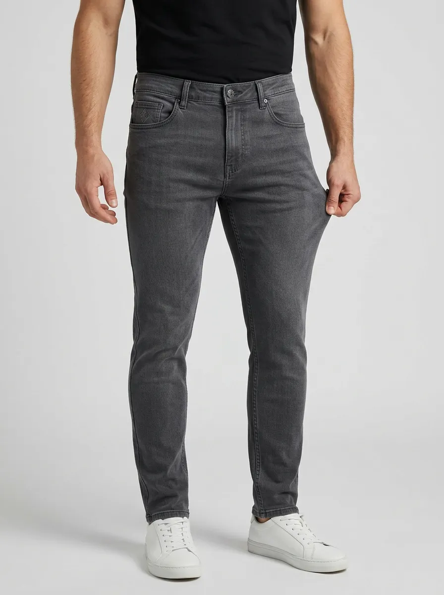 Men's Casual Daily Wear Grey Slim Fit Stretch Jeans