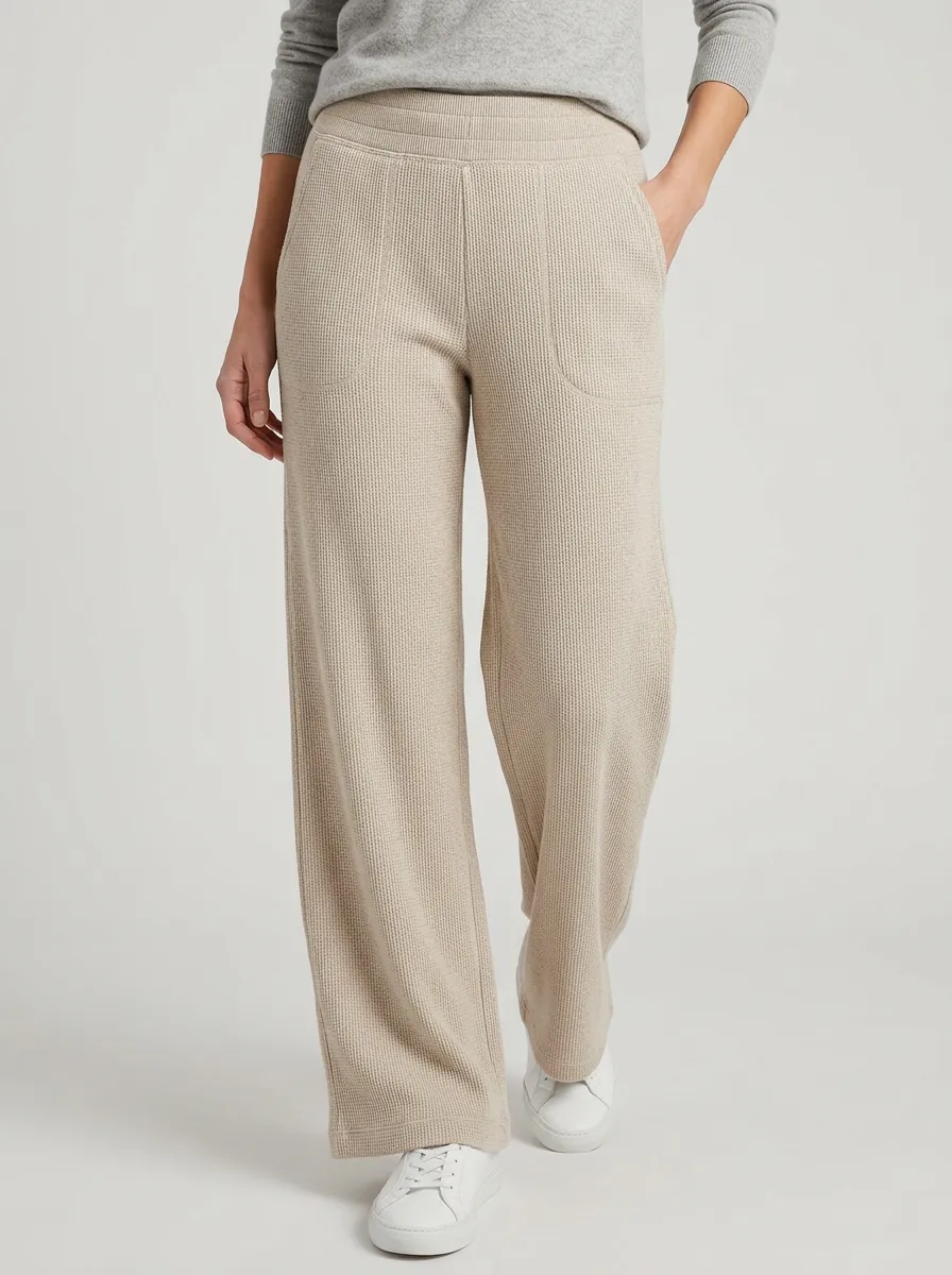 Women's Casual Lounge Waffle Knit Wide Leg Pants