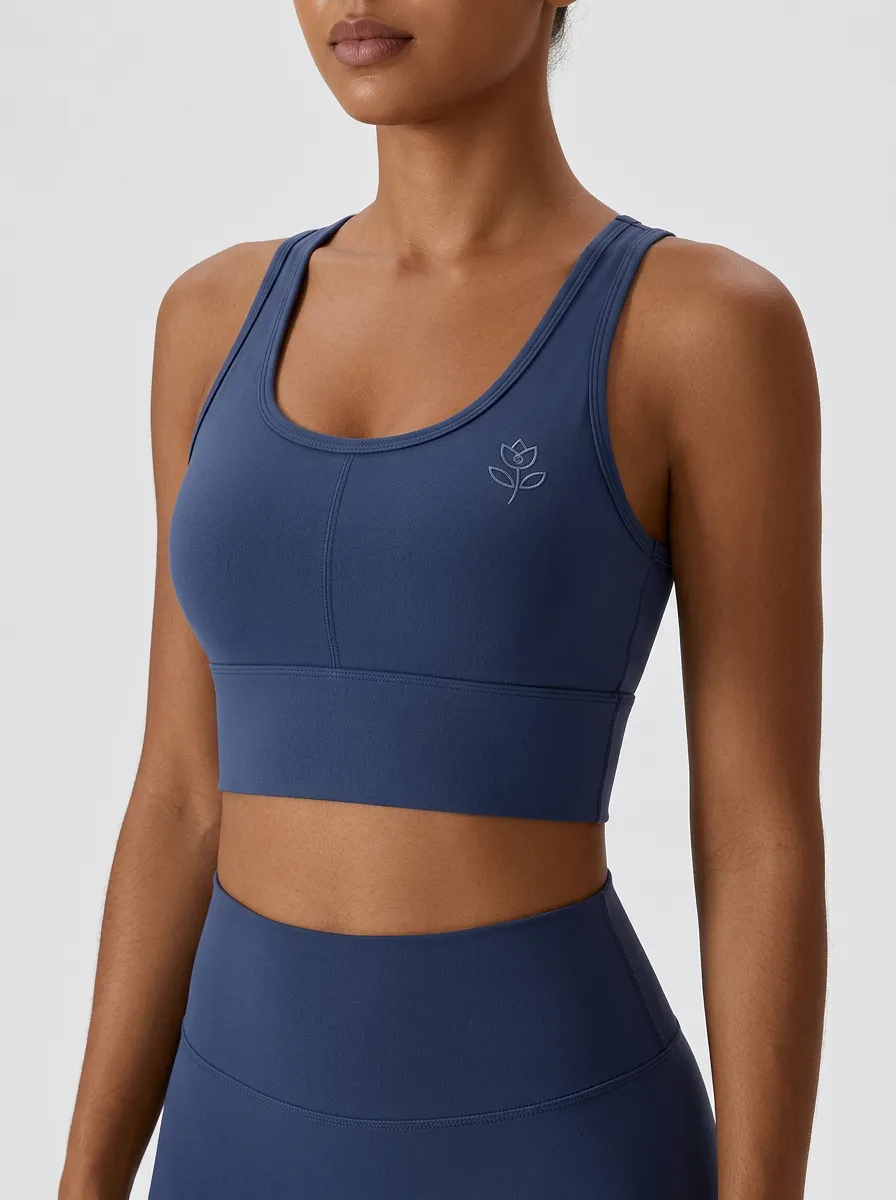 Women's Floral-Embroidered Scoop-Neck Vertical-Seam Sports Bra