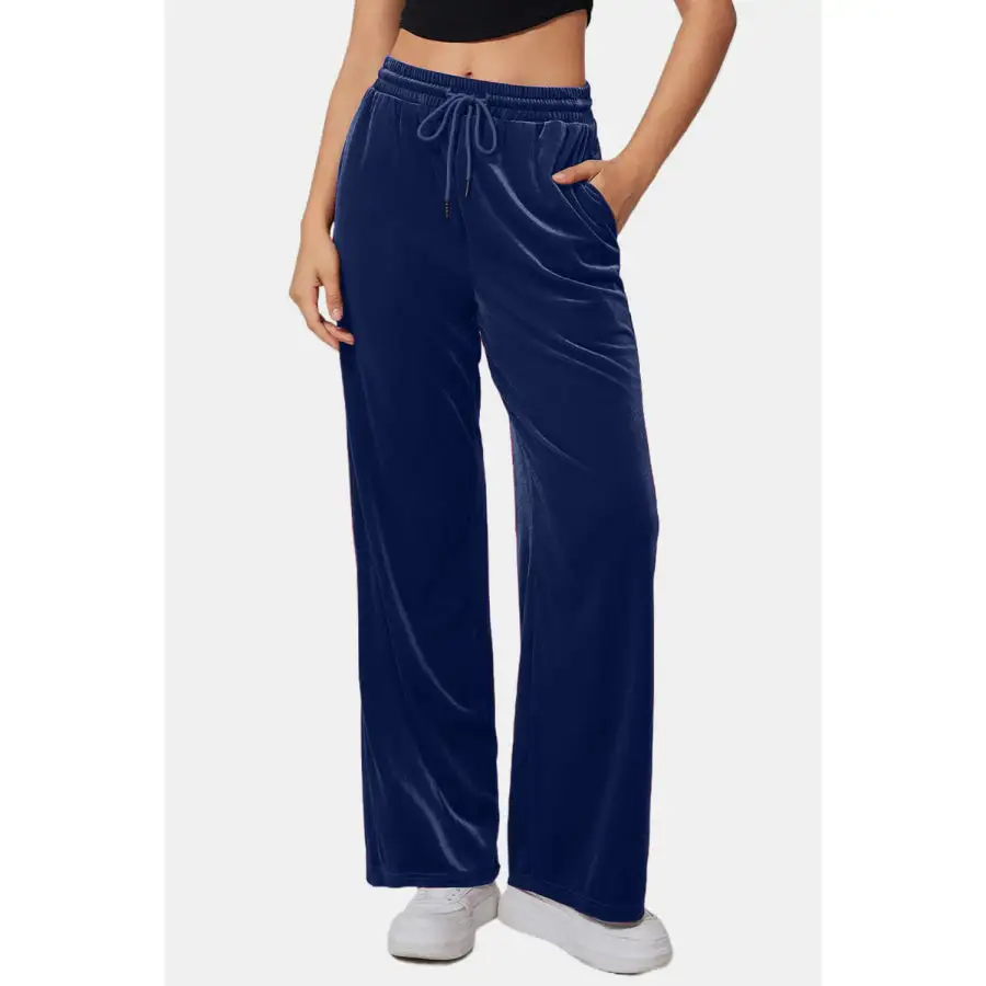 Drawstring Elastic Waist Straight Leg Pants