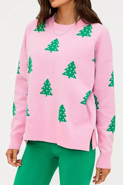 Women's Pink Tree Knit Sweater