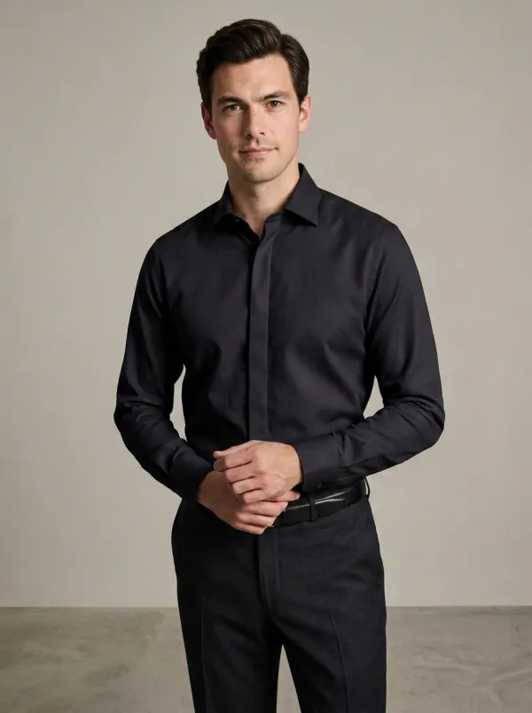 Men's Non-Iron Cotton Solid Color Long Sleeve Dress Shirt