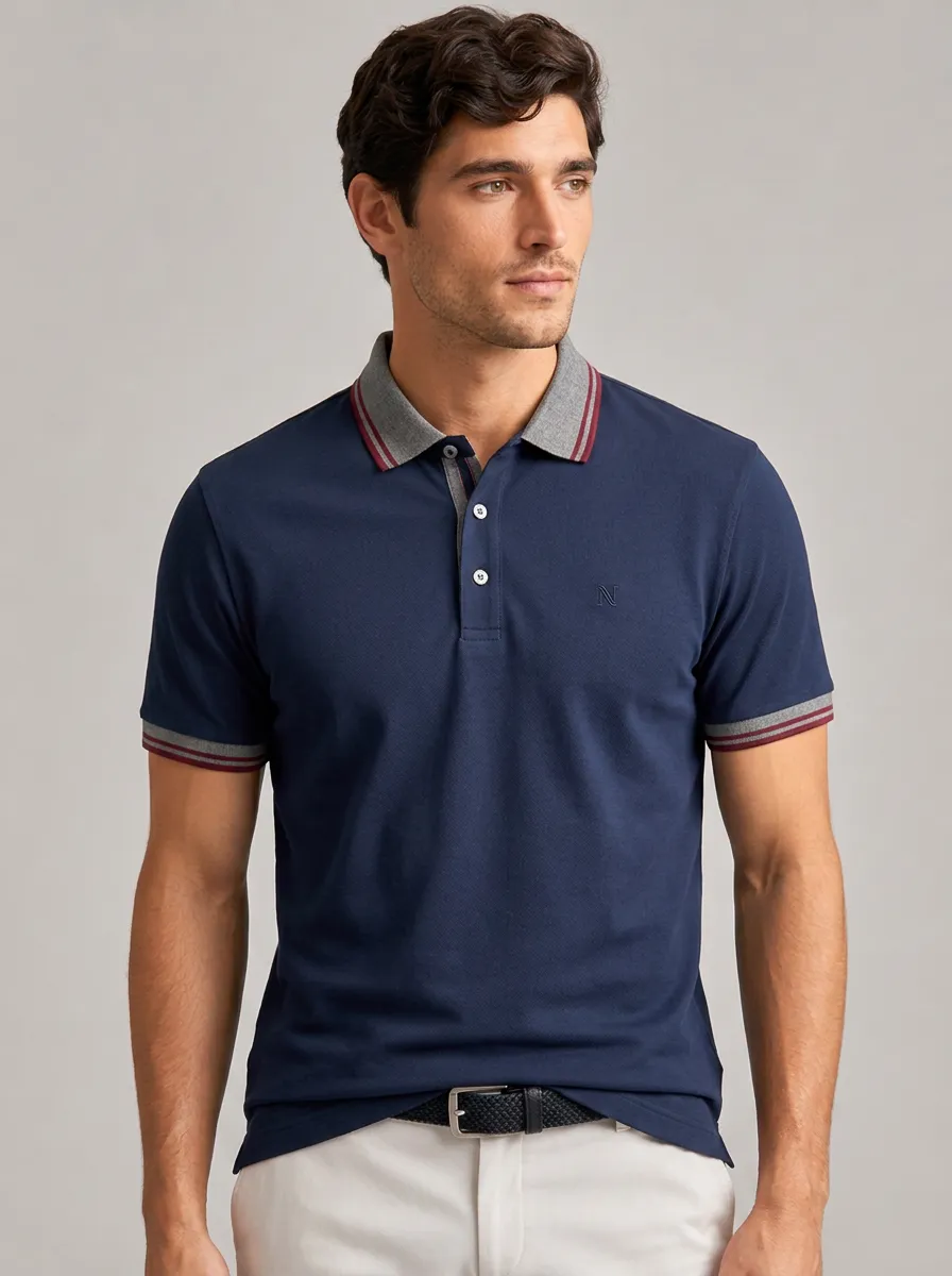 Men's Equestrian Lover Embroidered Logo Tipped Polo Shirt