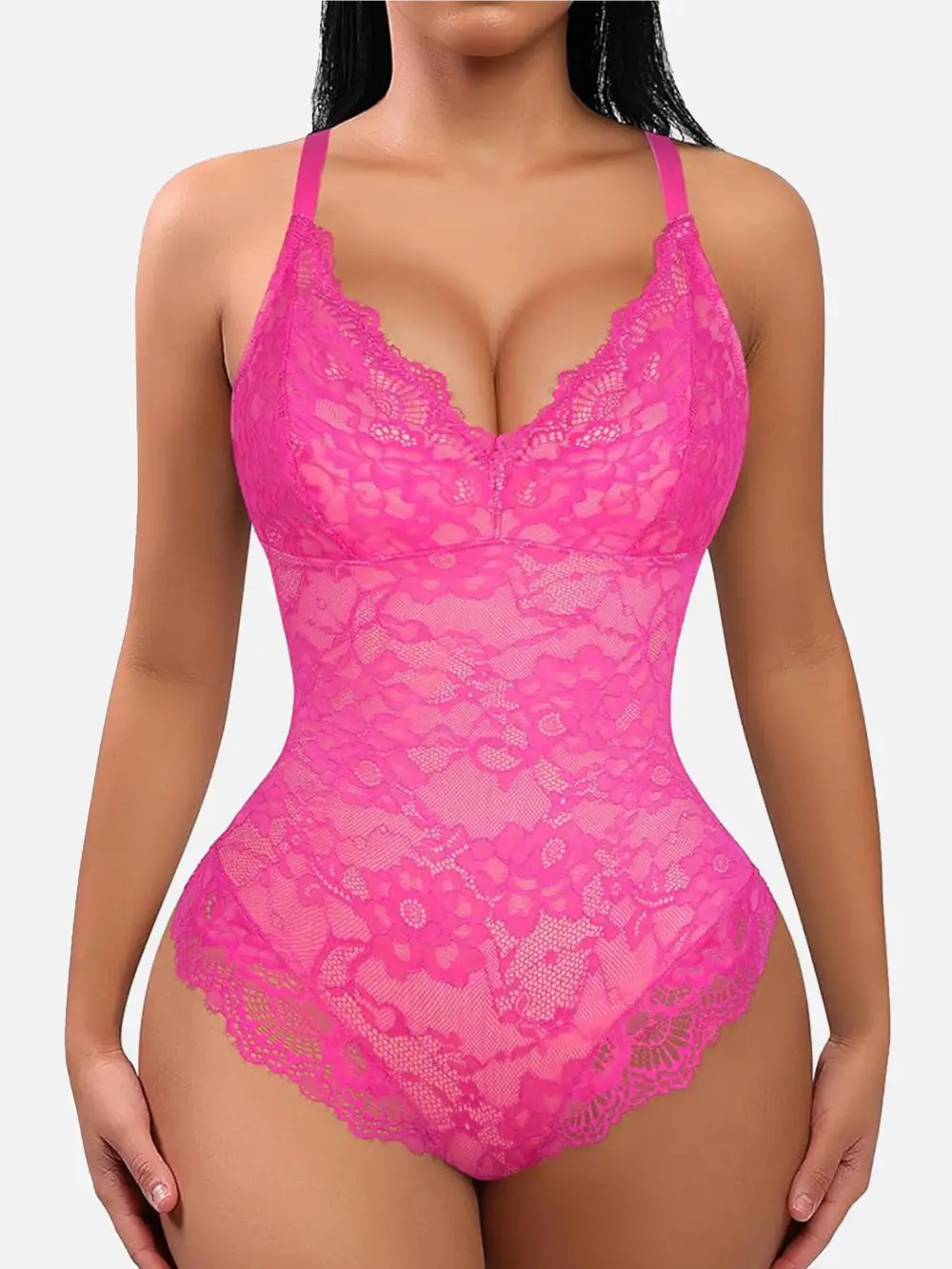 V Neck Lace Trim Shaping Bodysuit