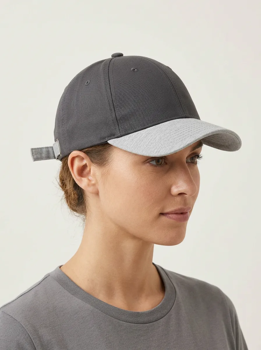 Unisex Minimalist Two-Tone Grey Cotton Baseball Cap