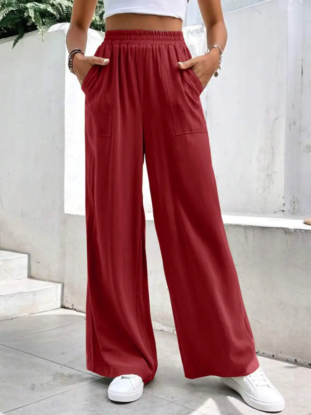 High Waist Wide Leg Pants With Pocket