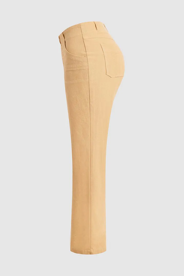 Solid Slant Pocket Low Waist Flare Pants Without Belt