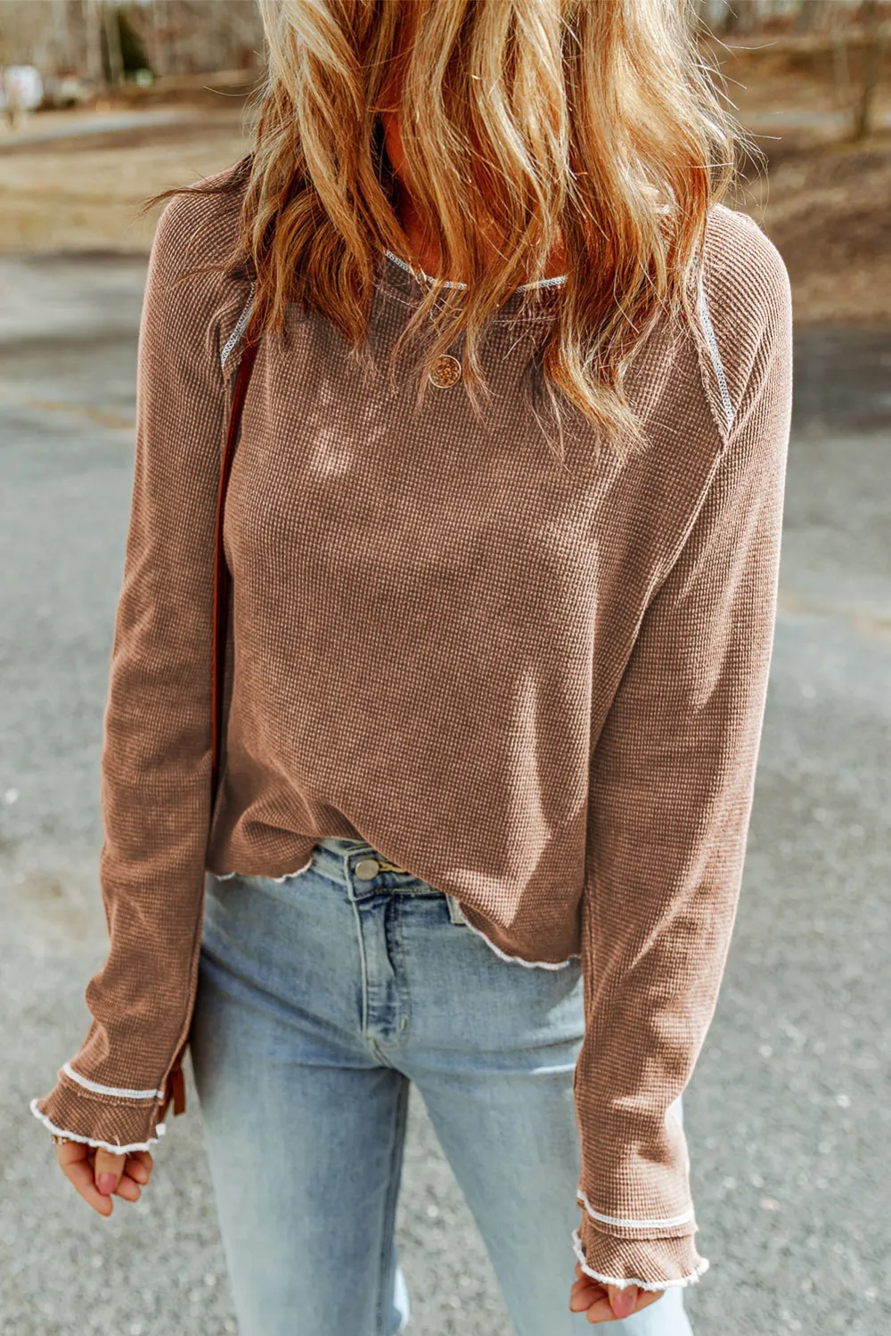 Smoke Gray Textured Round Neck Top