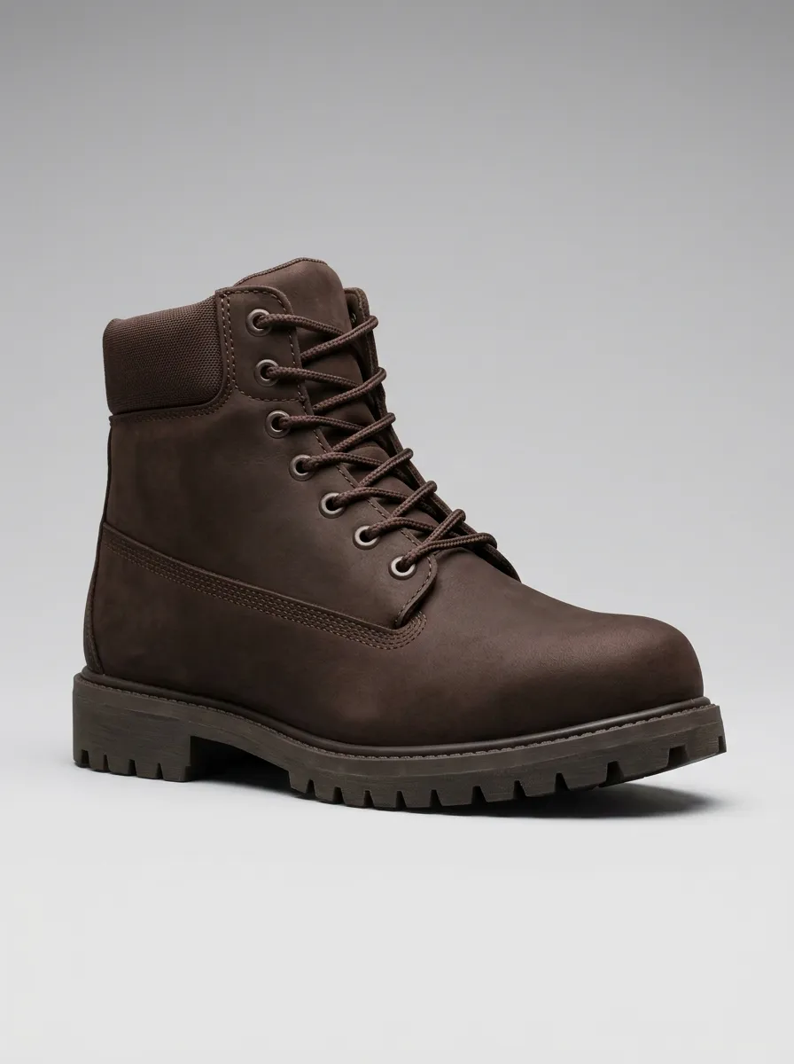 Men's Plain-Matte Padded-Collar Work Boots