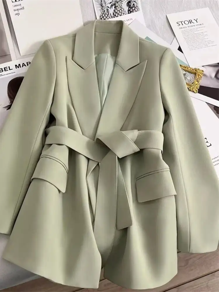 Belted-Waist Tailored Women's Blazer