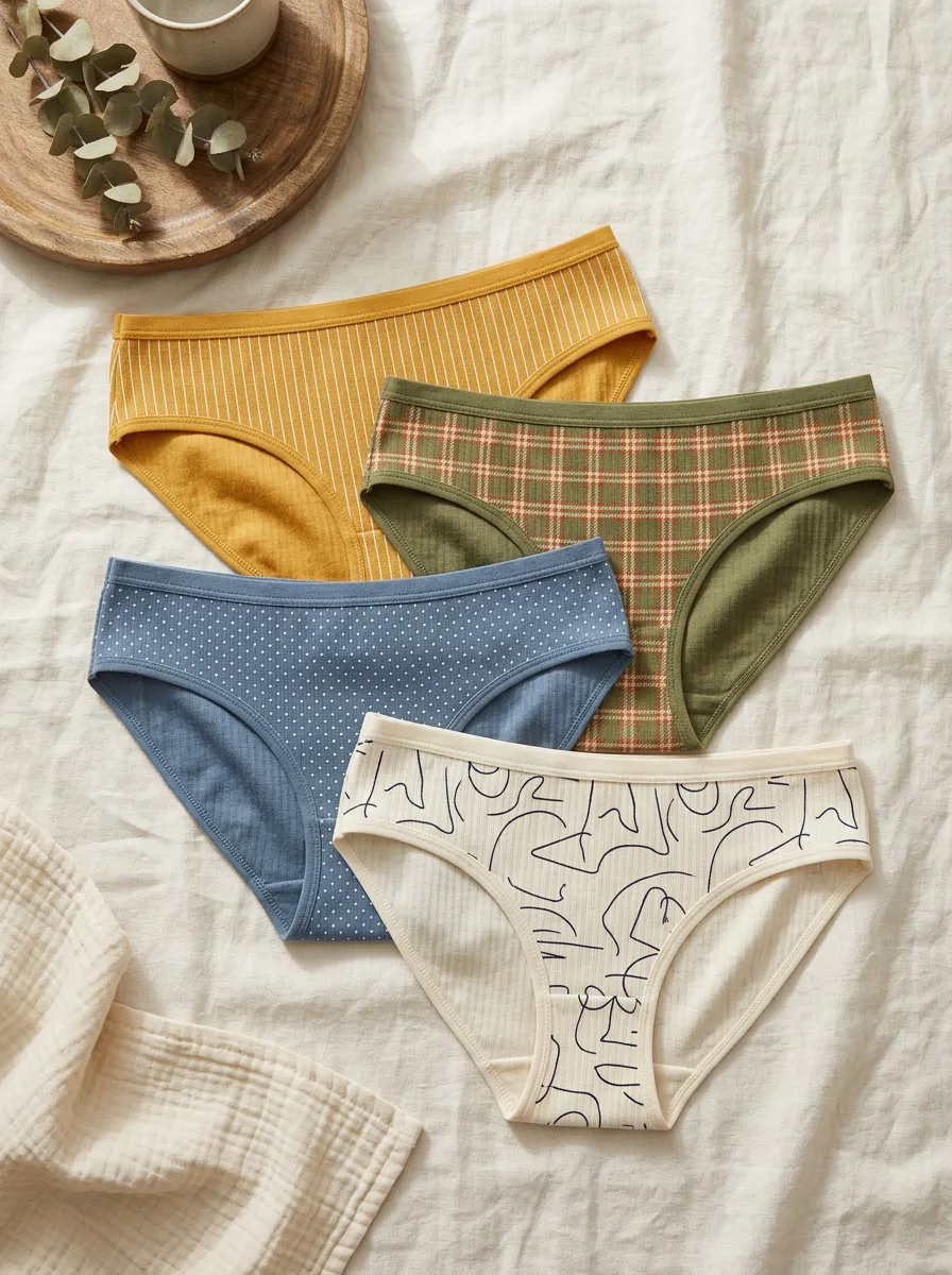 Women's Mixed Pattern Plaid Polka Dot Abstract Printed Panties 4-Pack