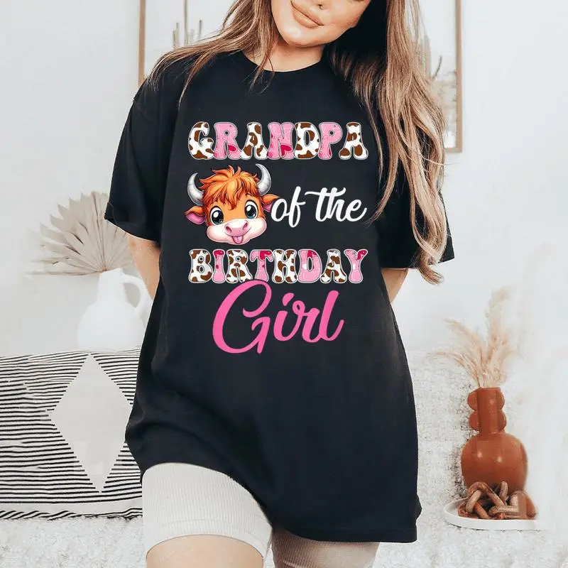 Grandpa Of The Birthday Girl Highland Cow Farm 1St Birthday Women's Oversized Comfort T-Shirt