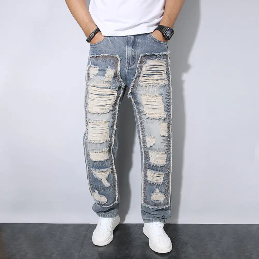 Distressed Patchwork Denim Jeans