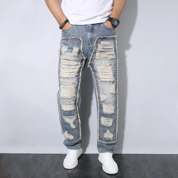 Distressed Patchwork Denim Jeans