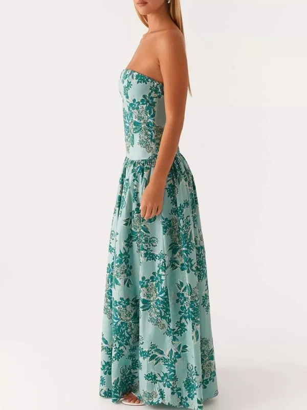 Ruched Printed Tube Maxi Dress
