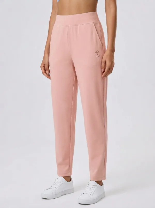 Women's Minimalist Beige Rose Line Art Printed Sweatpants
