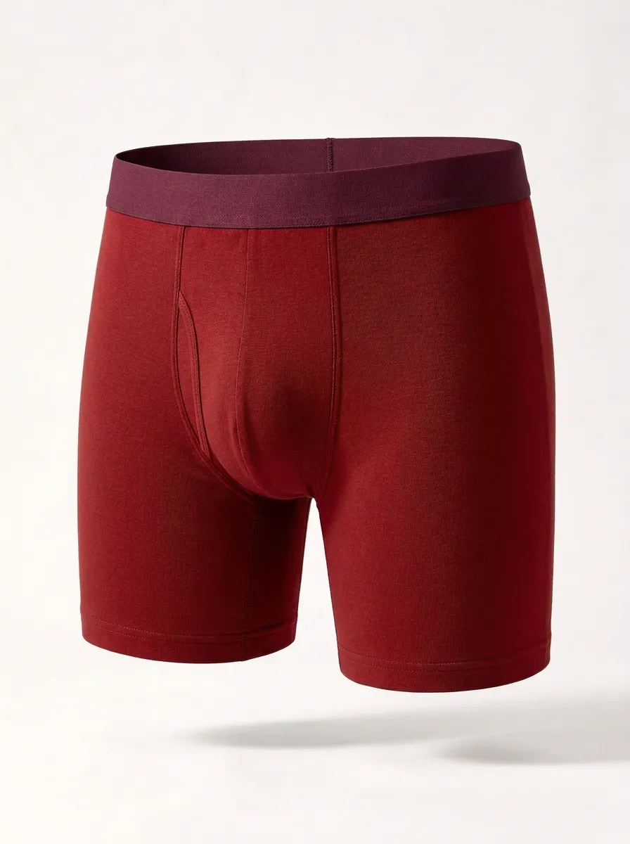 Men's Charcoal & Burgundy Contrast Waistband Boxer Briefs