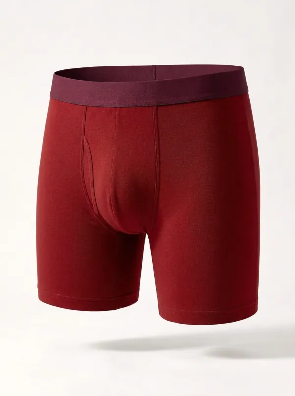 Men's Charcoal & Burgundy Contrast Waistband Boxer Briefs