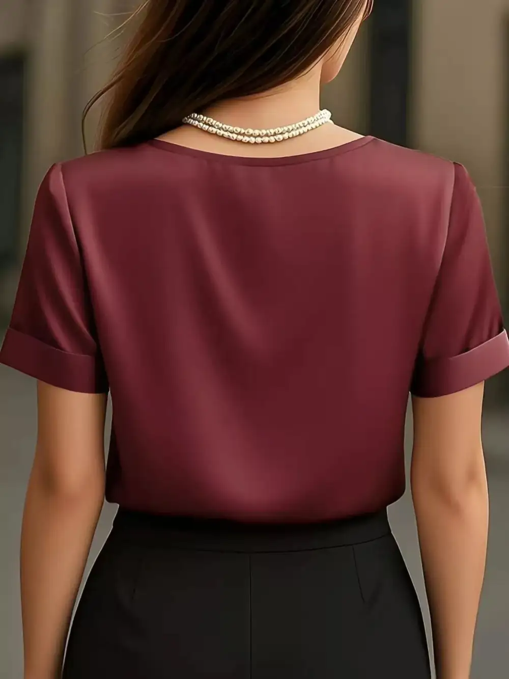 V-Neck Short Sleeve Satin Blouse