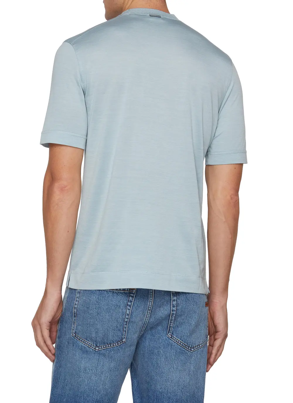 Classic Simple Breathable Silky Round Neck Light Blue T-Shirts