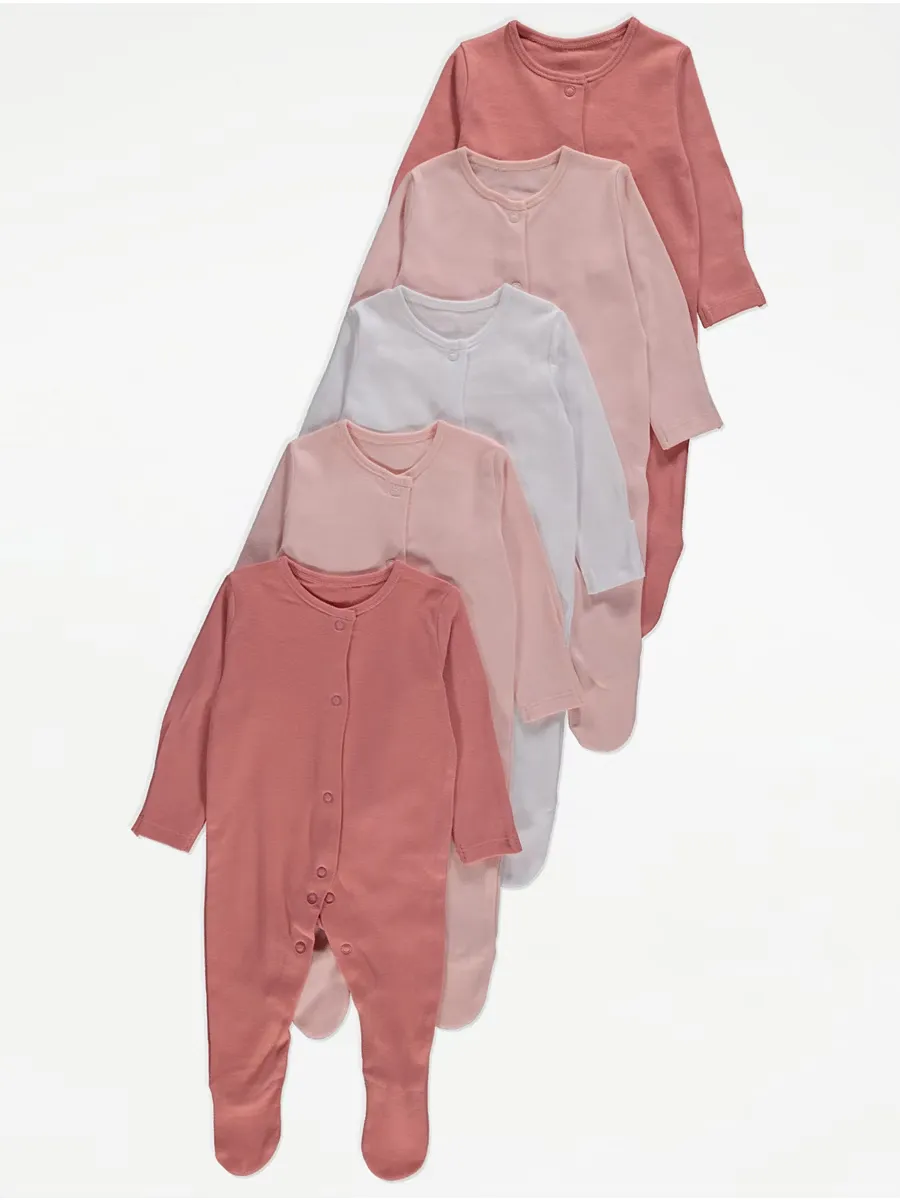 Long Sleeve Sleepsuits 5 Pack