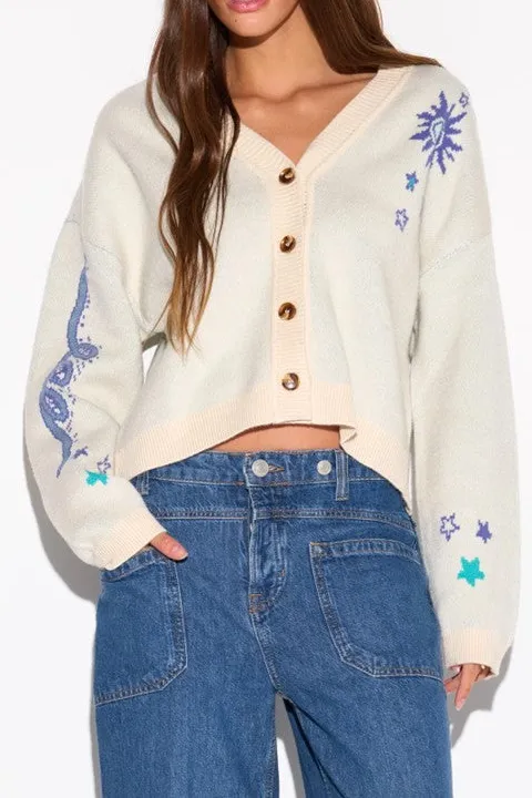Snowflake Pattern White Knit Cardigan