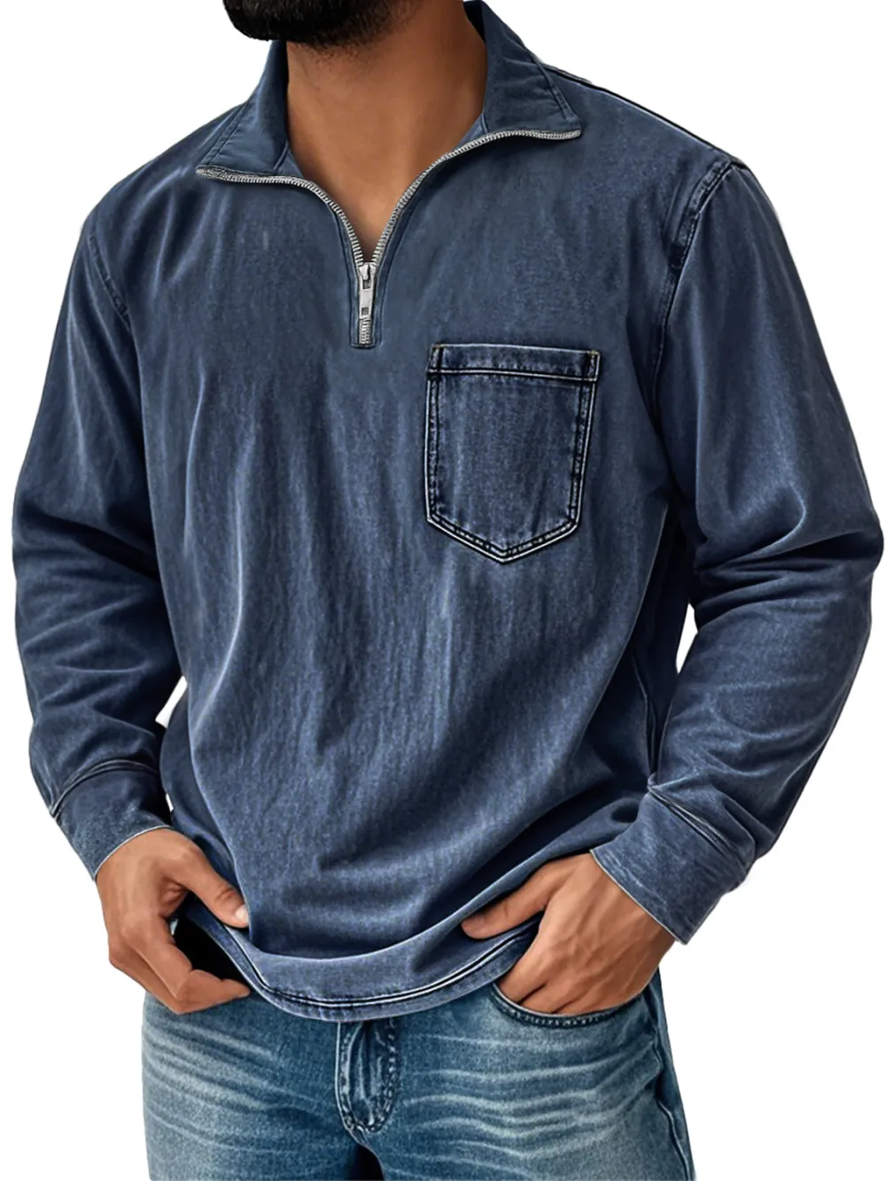 Garment Washed Zip Front Shirt