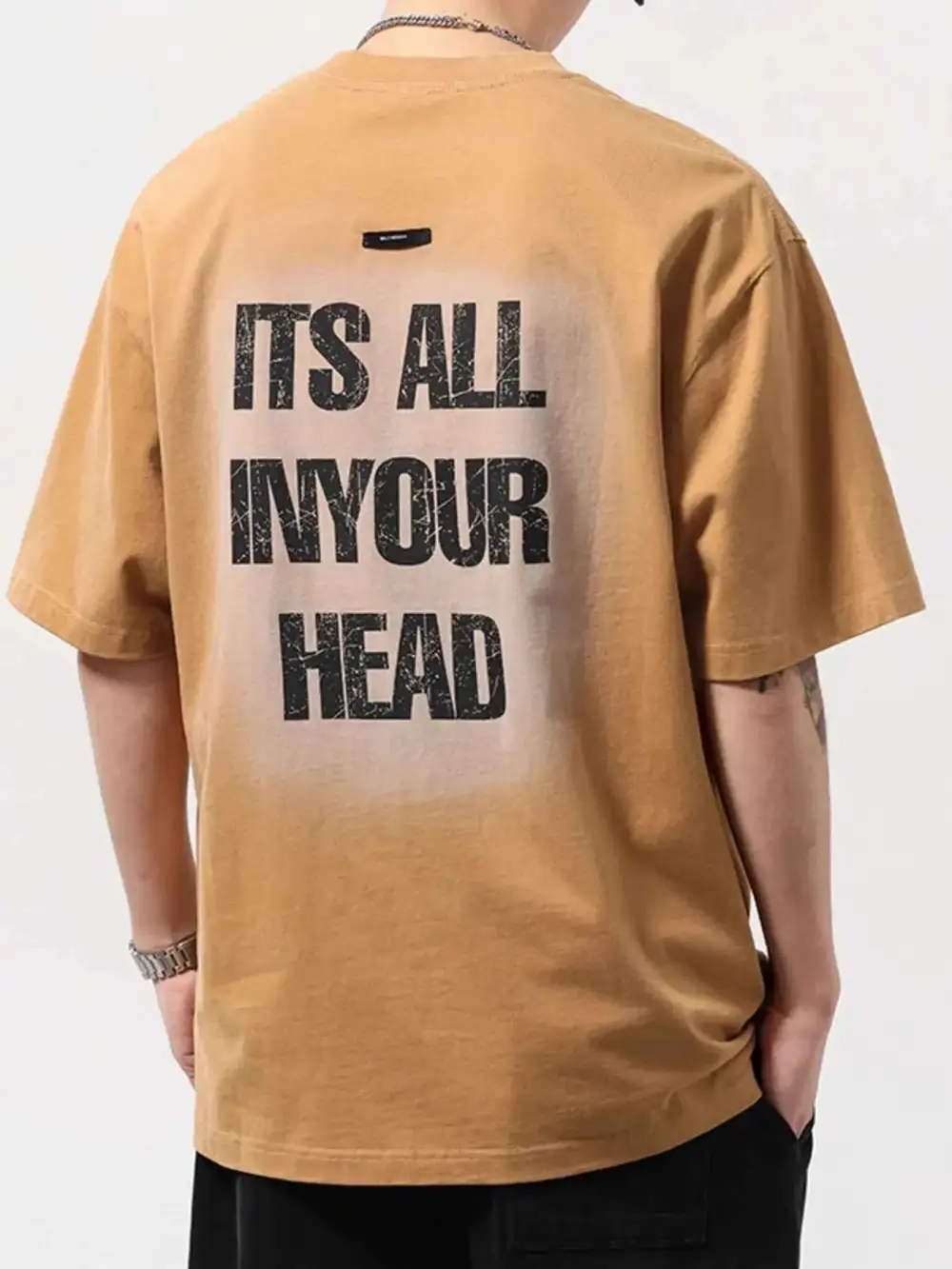 Letter Back Round Neck T-Shirt