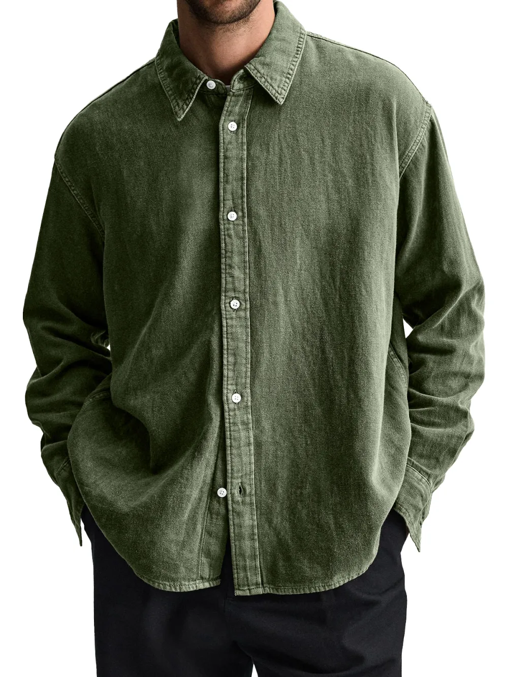 Long Sleeve Open Collar Pocket Shirt