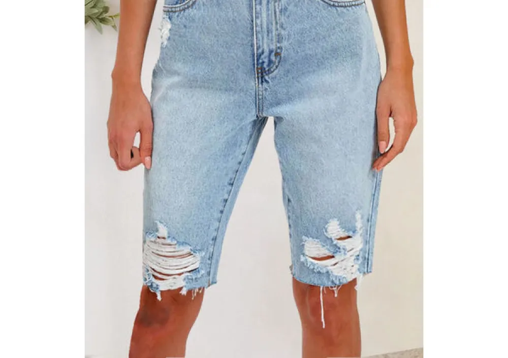 Distressed Pocketed Denim Shorts