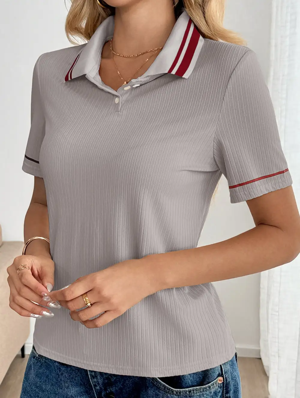 Retro Striped Collared Polo Shirt